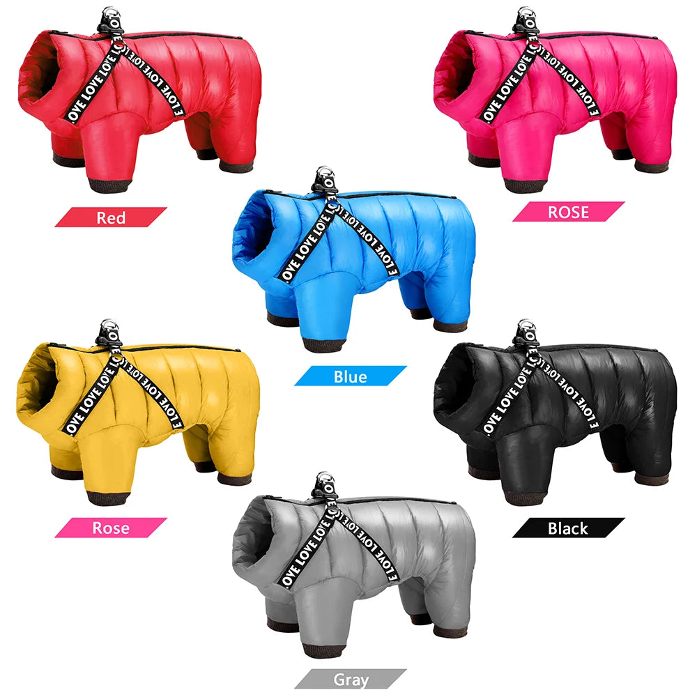 Waterproof Winter Dog Jacket with Built-in Harness