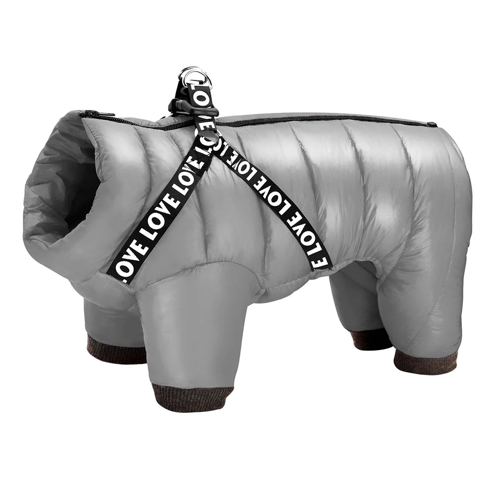 Waterproof Winter Dog Jacket with Built-in Harness