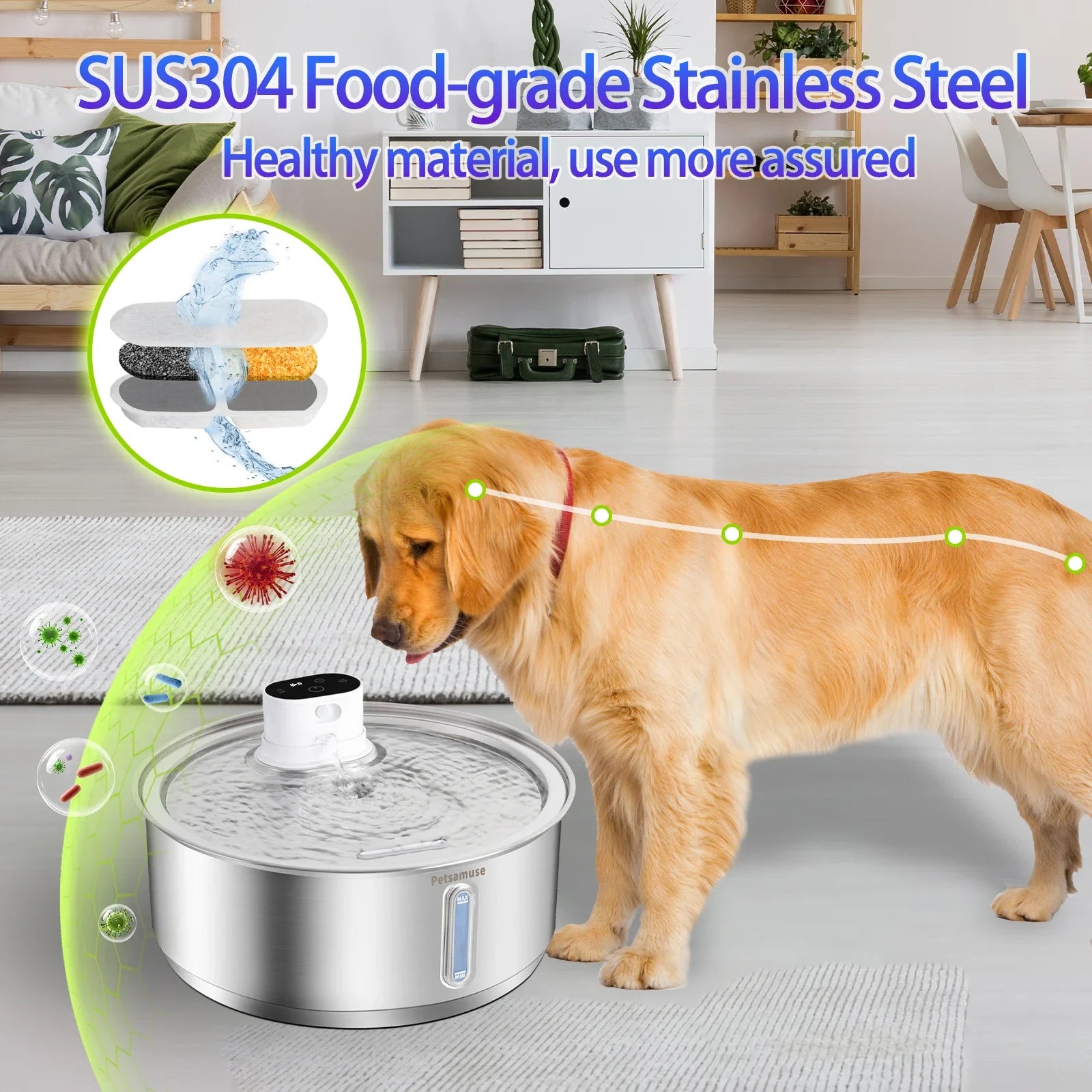 8L Smart Stainless Steel Automatic Pet Water Fountain