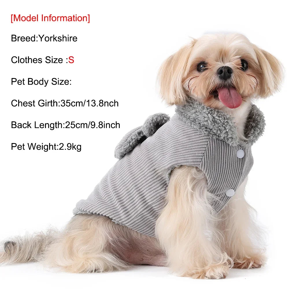 Winter Corduroy Dog Coat with Bow & D-Ring