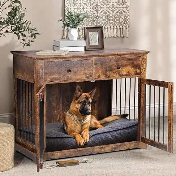 Wooden Dog Crate Furniture with Storage Drawers