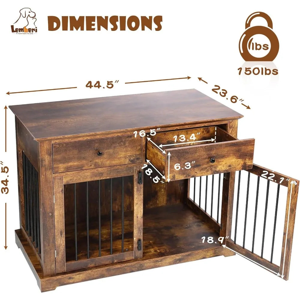 Wooden Dog Crate Furniture with Storage Drawers