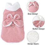 Winter Corduroy Dog Coat with Bow & D-Ring