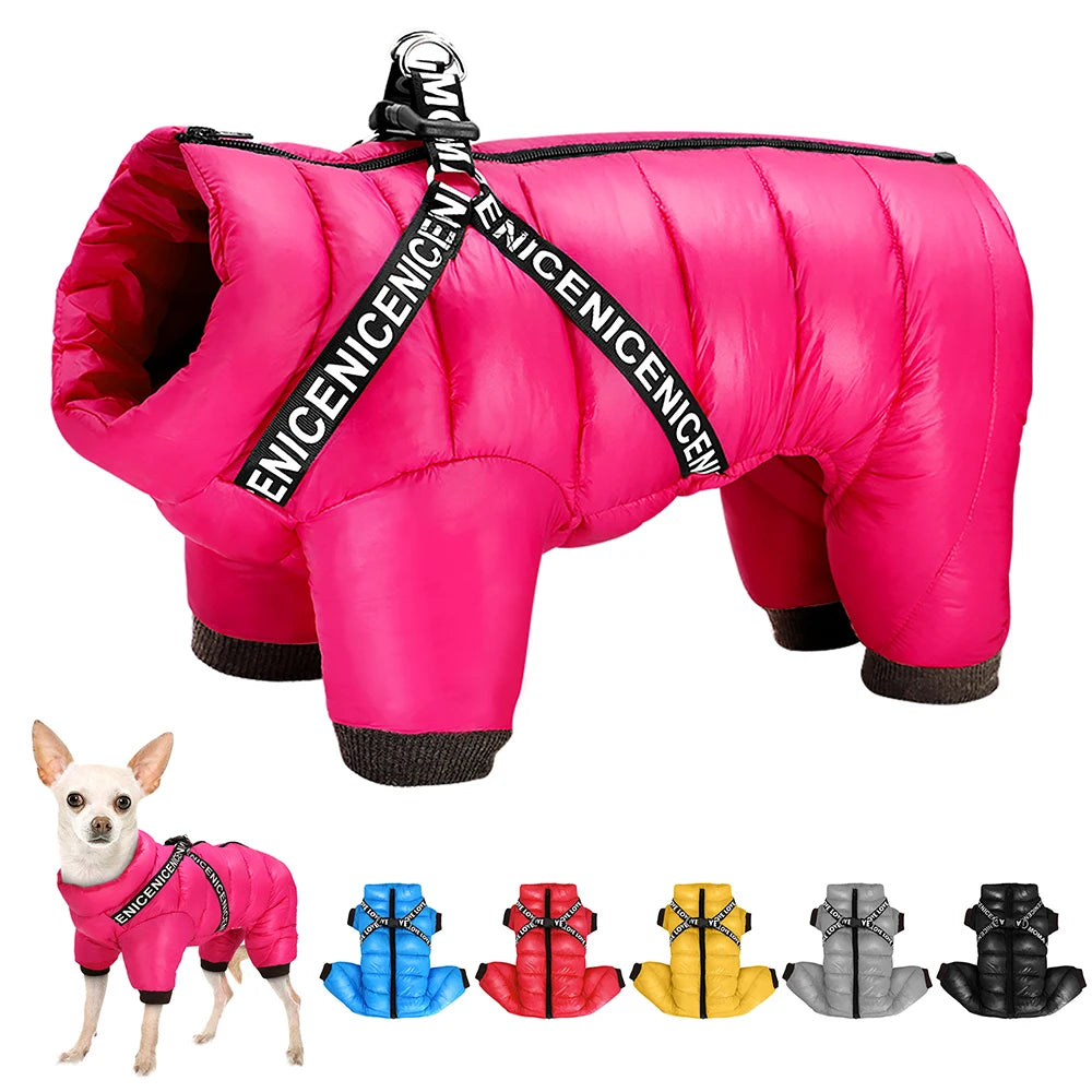 Waterproof Winter Dog Jacket with Built-in Harness
